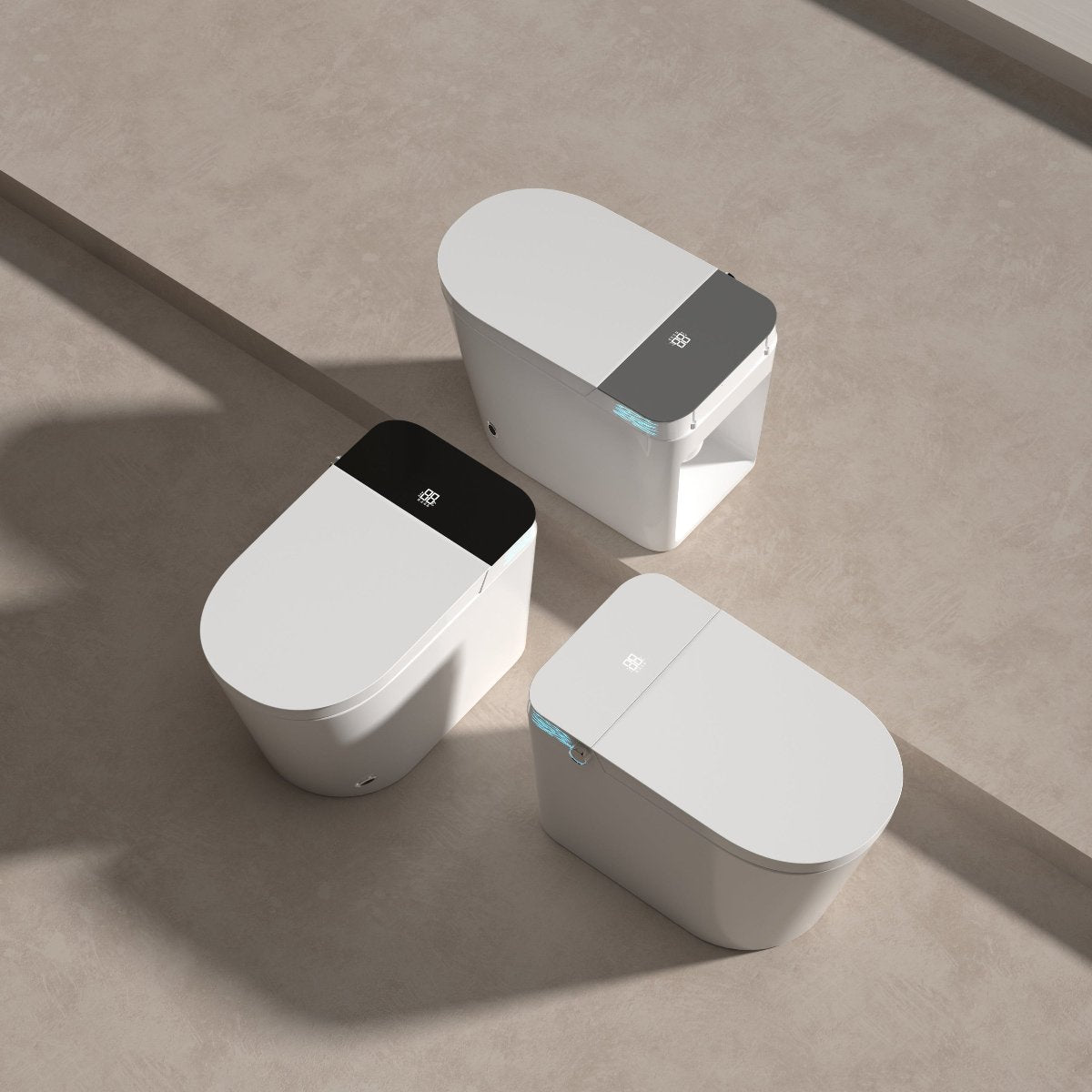 Sleek smart toilet with ultra-quiet flush and built-in bidet for a cleaner, quieter bathroom experience.
