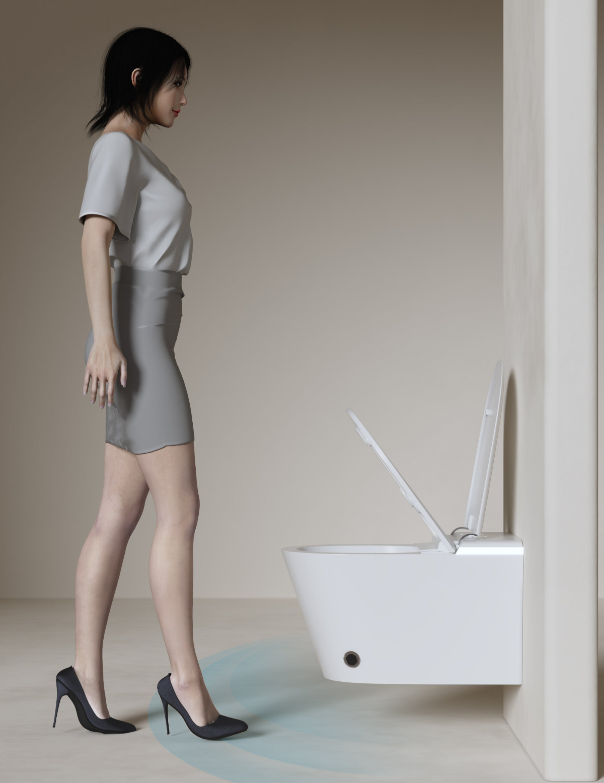 Smart toilet offering customizable seat height, automatic flush, and touch-free operation for accessibility and convenience.