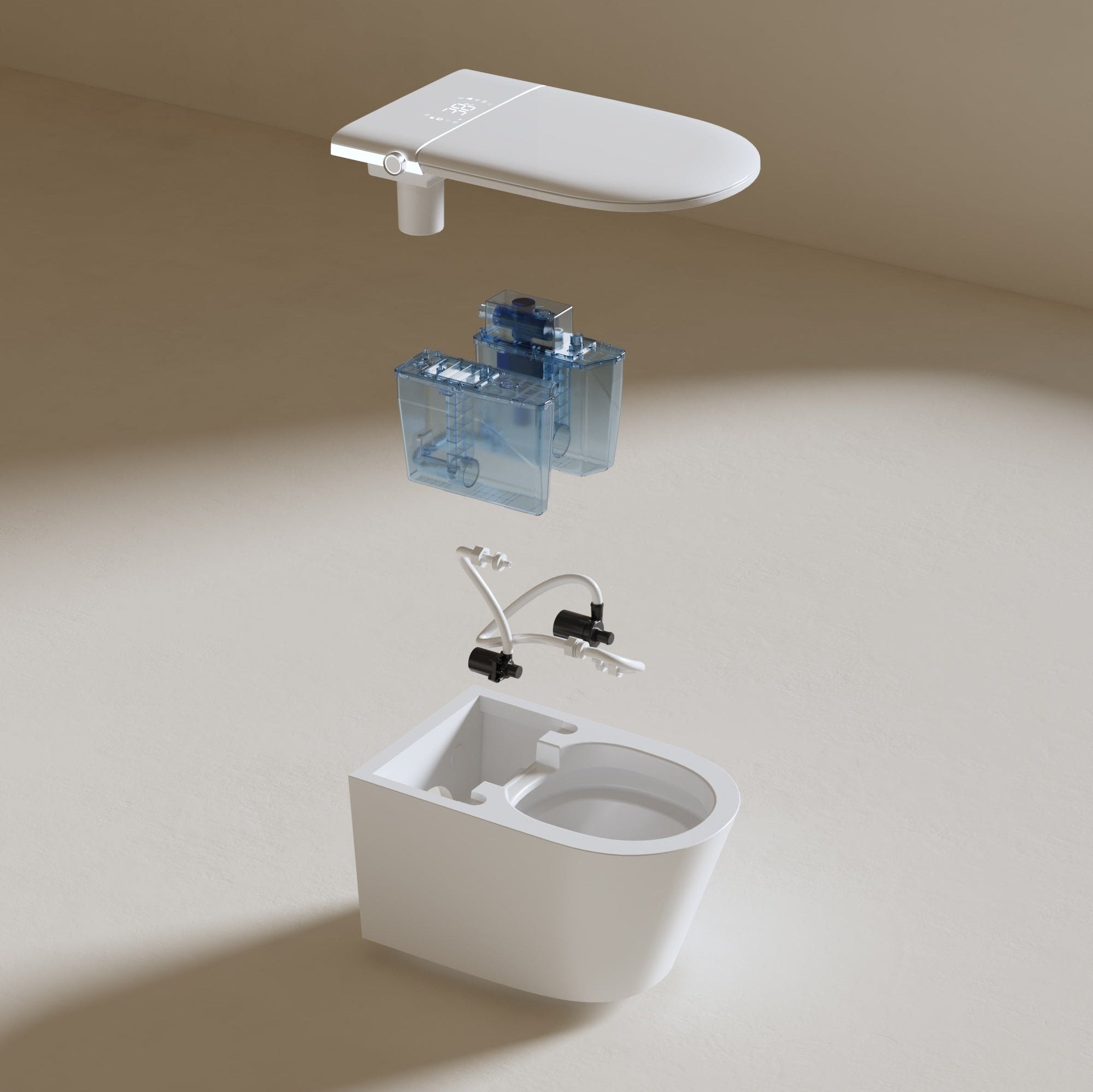 Smart toilet featuring integrated water tank for enhanced water conservation and optimal flush control.