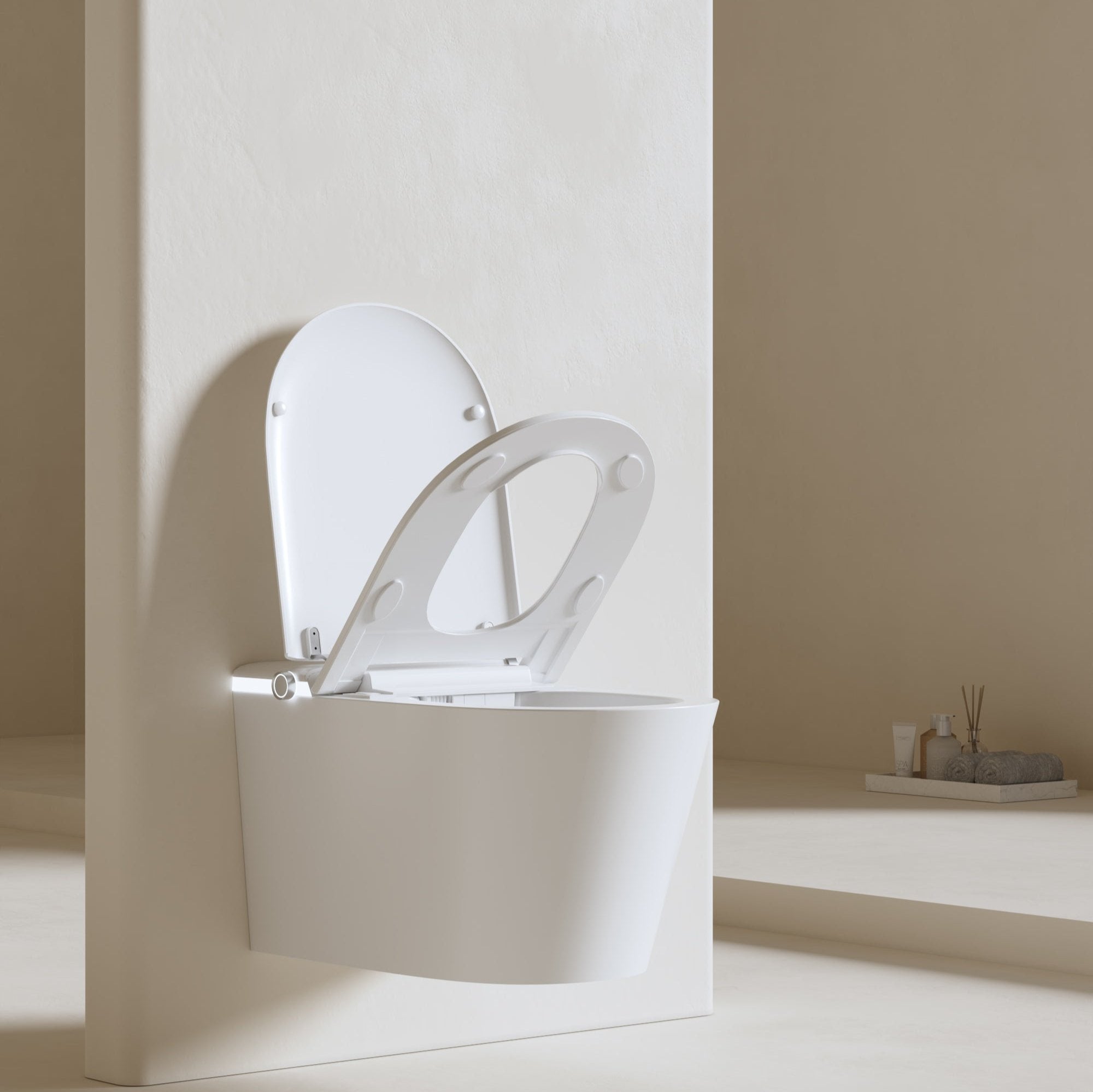 Cutting-edge smart toilet with energy-saving settings and built-in bidet for an eco-friendly bathroom.