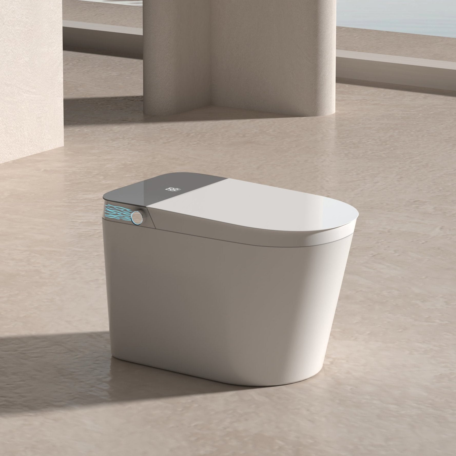 Innovative smart toilet featuring touchless flush and self-cleaning technology for a modern bathroom.