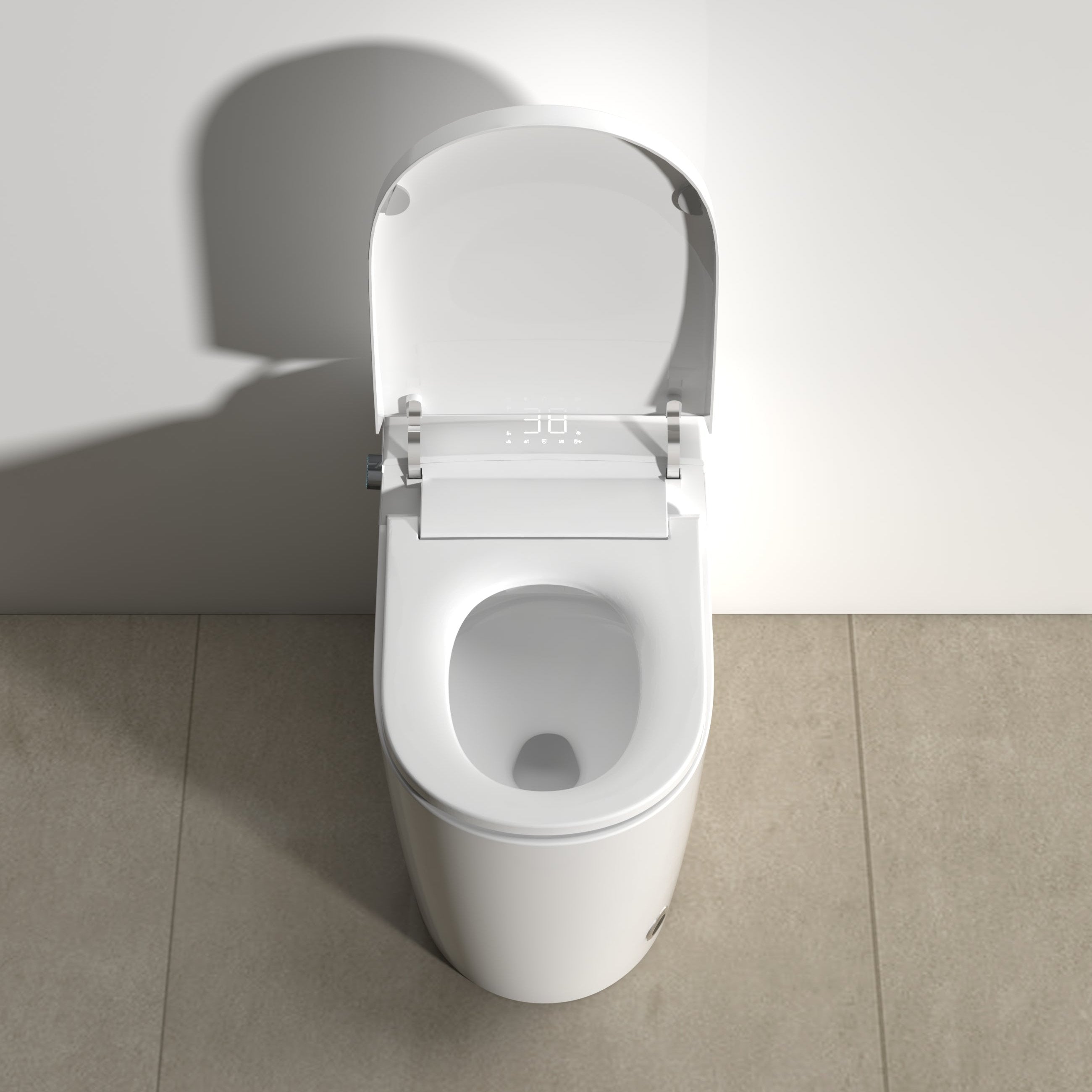 High-tech smart toilet with customizable bidet and water-saving flush system.