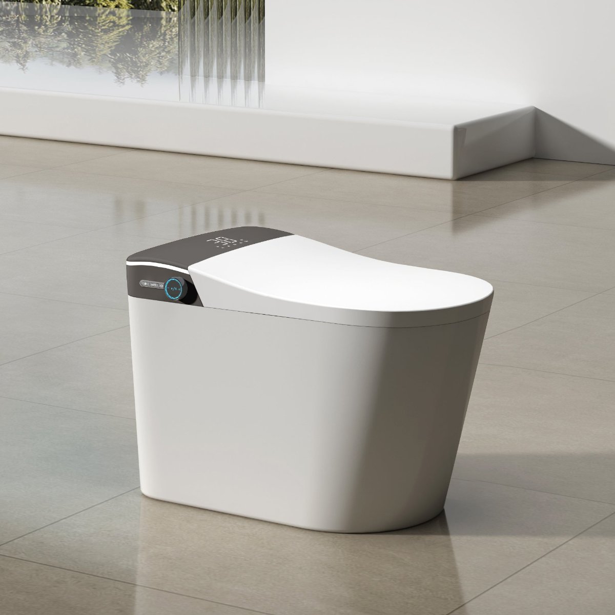 Luxury smart toilet with hands-free operation and eco-conscious water management.