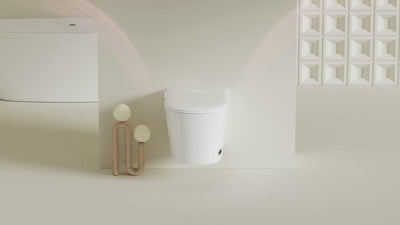 Minimalist smart toilet with heated seat, built-in deodorizer, and advanced hygiene features.