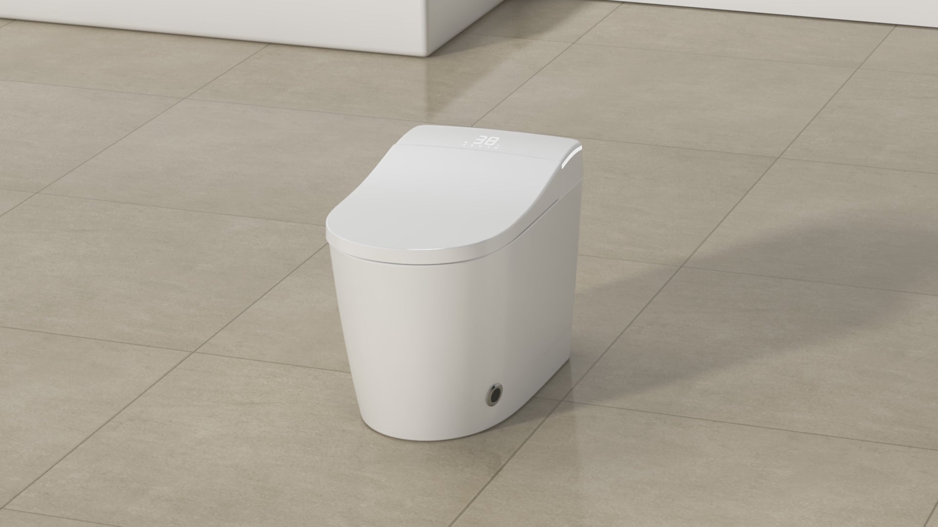 Touchless smart toilet featuring motion-activated lid and self-cleaning mechanism for a hands-free, hygienic experience.